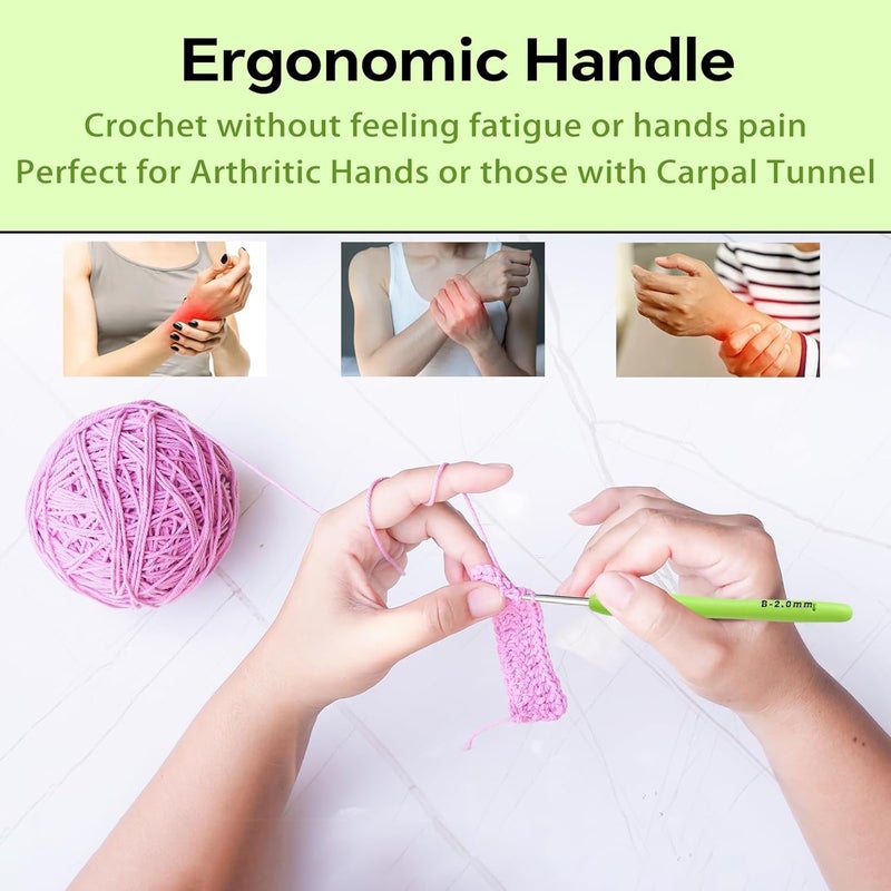Gerute 2mm Crochet Hook, Ergonomic Crochet Hooks with Soft Rubber Handle and Smooth Glide Head - Lightweight Aluminum Needles for Beginners, Arthritis, Yarn Projects, Long Crafting Sessions (2.0 mm) - Image 4